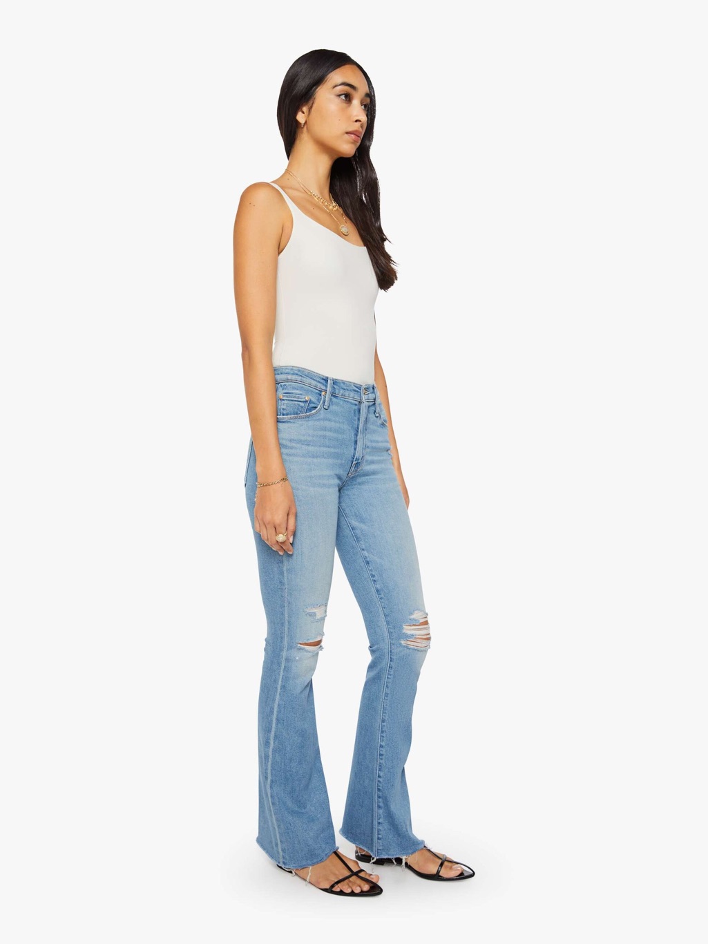 Morher Size 29~The Weekender Fray Stretch Denim Blue Jeans Mid-Rise Flare $278